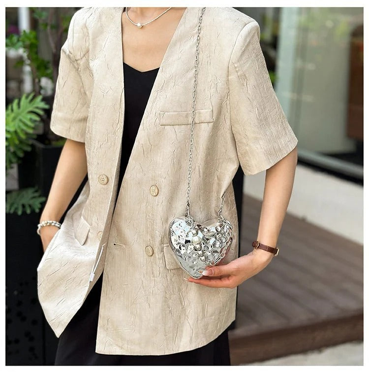Beaten Finish Acrylic Heart Gold Silver Transparent Mini Bag Hand Bag Solder For Womenbang