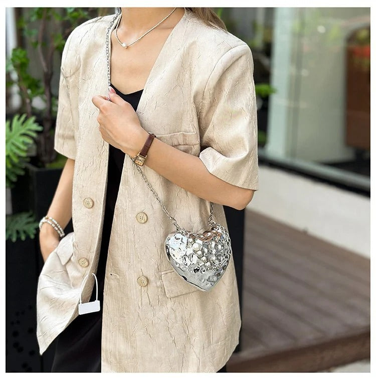 Beaten Finish Acrylic Heart Gold Silver Transparent Mini Bag Hand Bag Solder For Womenbang