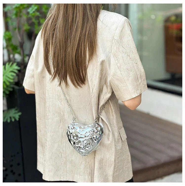 Beaten Finish Acrylic Heart Gold Silver Transparent Mini Bag Hand Bag Solder For Womenbang
