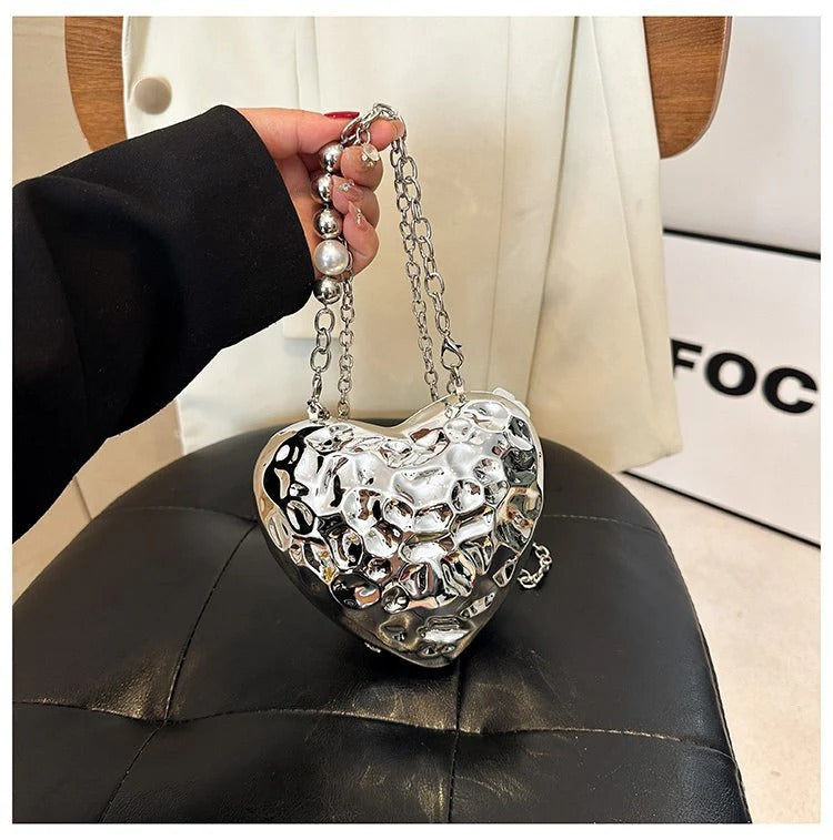 Beaten Finish Acrylic Heart Gold Silver Transparent Mini Bag Hand Bag Solder For Womenbang