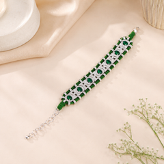 Emerald Green Silver Plated CZ Multi-Strand Thread Bracelet For Women