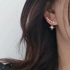 Designer Starburst Gold Plated CZ Chain Drop Earrings For Women