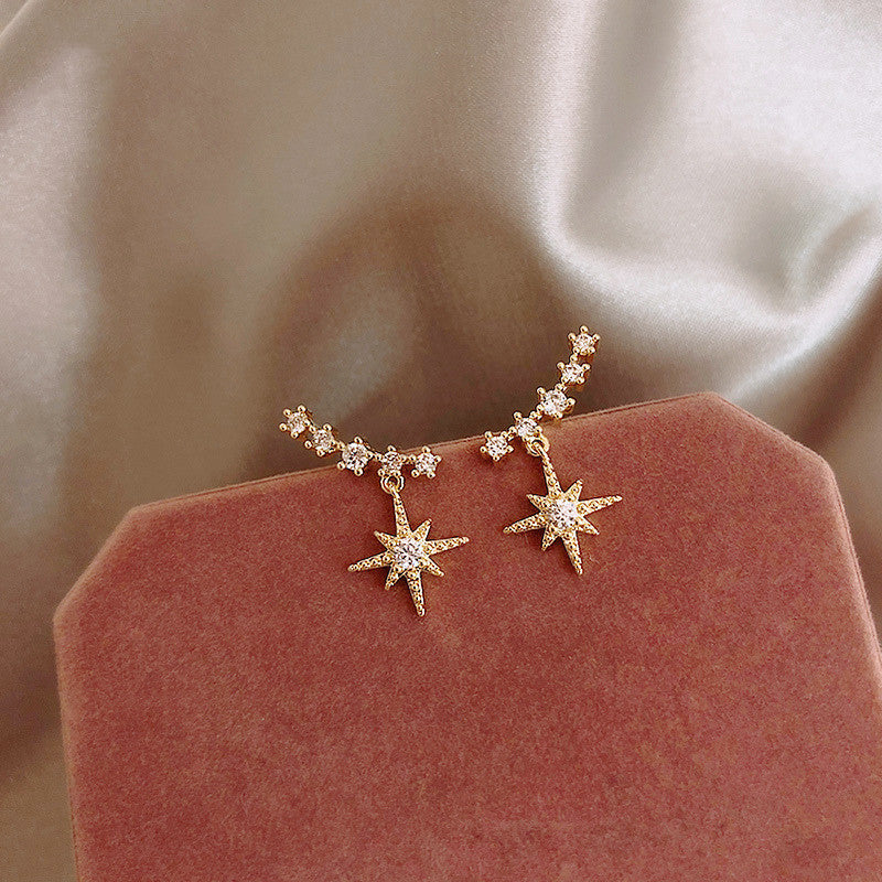 Designer Starburst Gold Plated CZ Chain Drop Earrings For Women