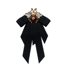 Bow Honey Bee Brown Black 18K Gold CZ Pearl Anti Tarnish Brooch