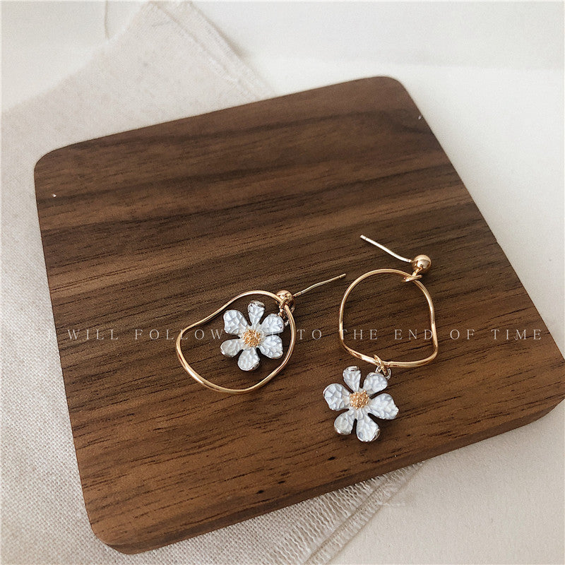 Floral Enamel Gold Plated Drop Earrings for Women
