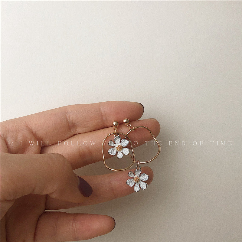 Floral Enamel Gold Plated Drop Earrings for Women