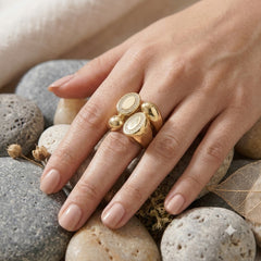 Luxury Gold Plated Oval CZ Sculptural Copper Anti Tarnish Fancy Ring