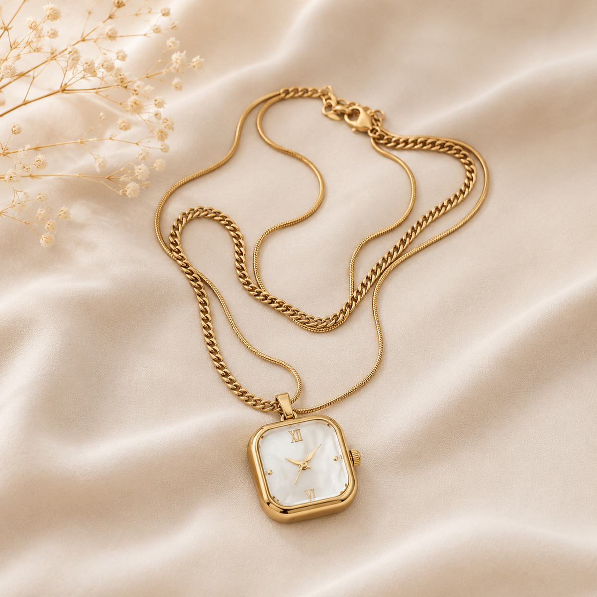 Minimalist Watch Layered Chain Gold Silver Stainless Steel Necklace