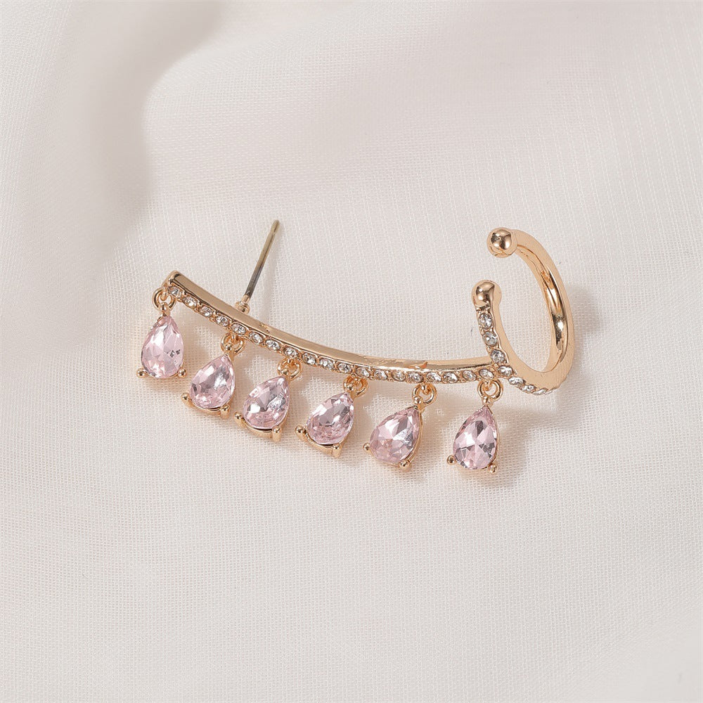 Elegant Floral Leaf Heart Gold Silver Rhinestone Pearl Ear Cuff Earrings