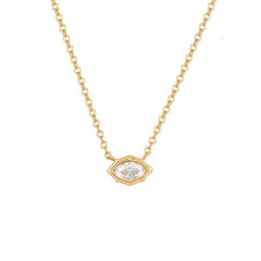 Oval Solitaire Cubic Zirconia 18K Gold Anti Tarnish Necklace Pendant Chain For Women