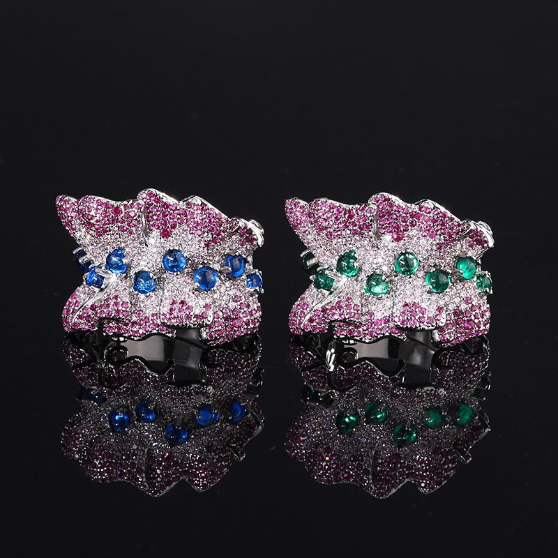 Inlaid Cubic Zirconia Silver Green Pink Crystal Anti Tarnish Free Size Ring For Women