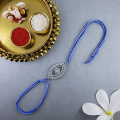 Nazar Protection Evil Eye Silver Plated CZ Blue Thread Rakhi For Men