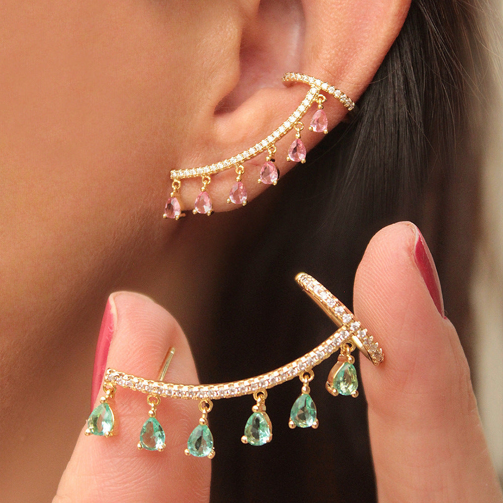 Elegant Floral Leaf Heart Gold Silver Rhinestone Pearl Ear Cuff Earrings