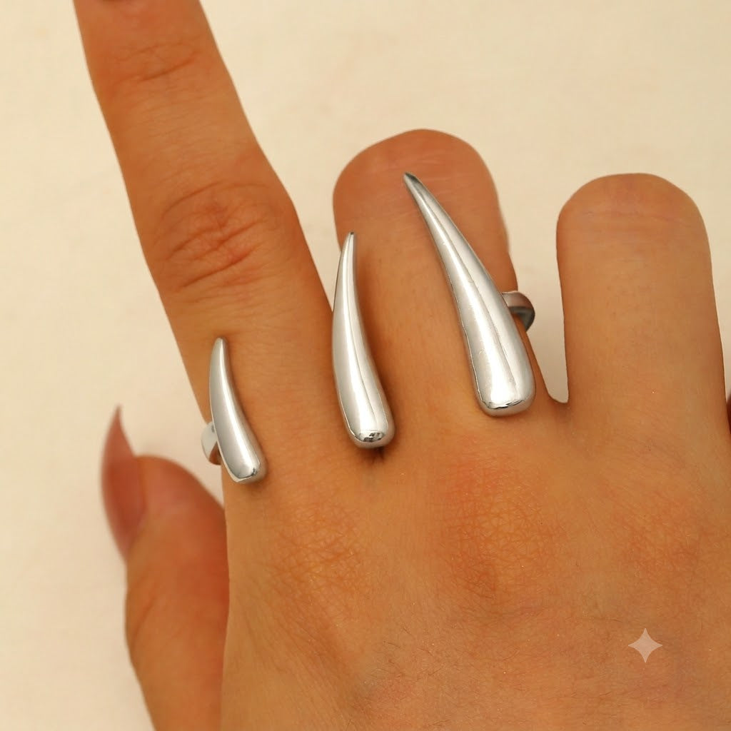 Modern Sculptural Spike Silver Plated Plain Cocktail Ring For Women