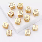 Square Initial Letter Alphabet All Cubic Zirconia Gold Pendant Charm For Women