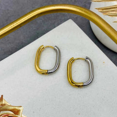 Oval Two Tone 18K Gold Anti Tarnish Hoop Bali Earring For Women