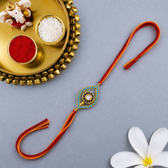 Designer Evil Eye Gold Plated Blue Black CZ Red Orange Thread Rakhi