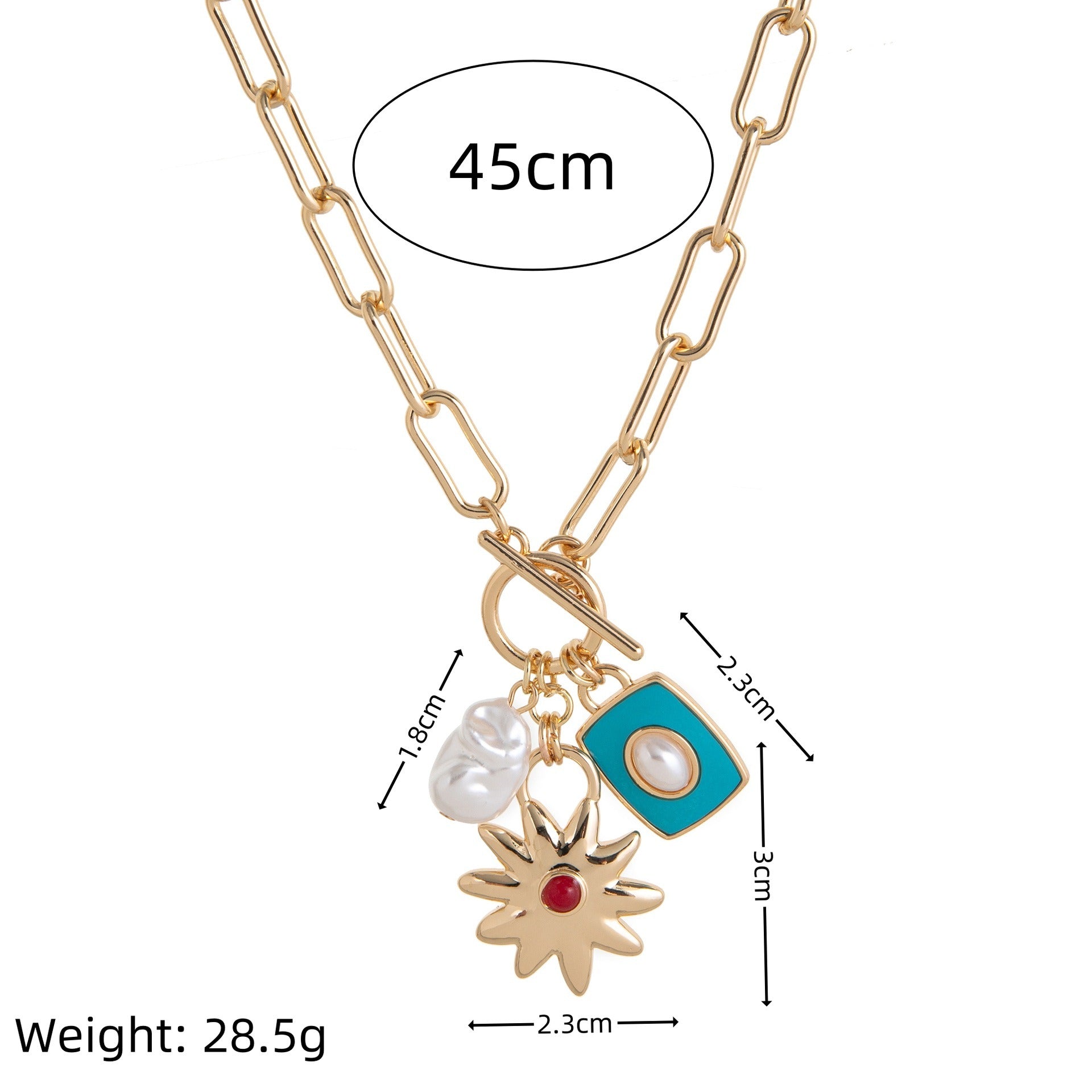 Star Sun 18K Gold Blue Pearl Enamel Anti Tarnish Link Chain Necklace For Women