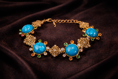 Blue Flower Clover Gold Plated Cubic Zirconia Alloy Bracelet
