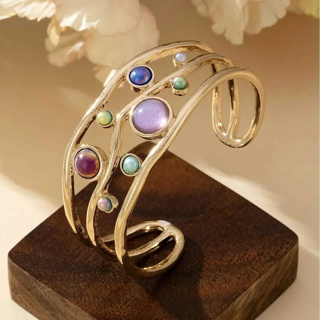 Multi Color Wave Gold Plated CZ Anti Tarnish Copper Cuff & Kada