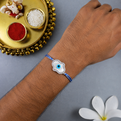 Cloud Shape Evil Eye Silver Plated CZ Mother of Pearl Thread Rakhi