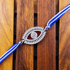 Nazar Protection Evil Eye Silver Plated CZ Blue Thread Rakhi For Men