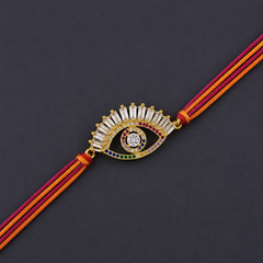 Multi Color Evil Eye Gold Plated CZ Red Orange Thread Rakhi For Men