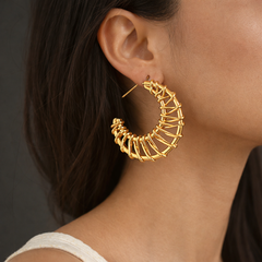 Designer Cage Wrap Gold Silver Plain Anti Tarnish Copper Hoop Earrings