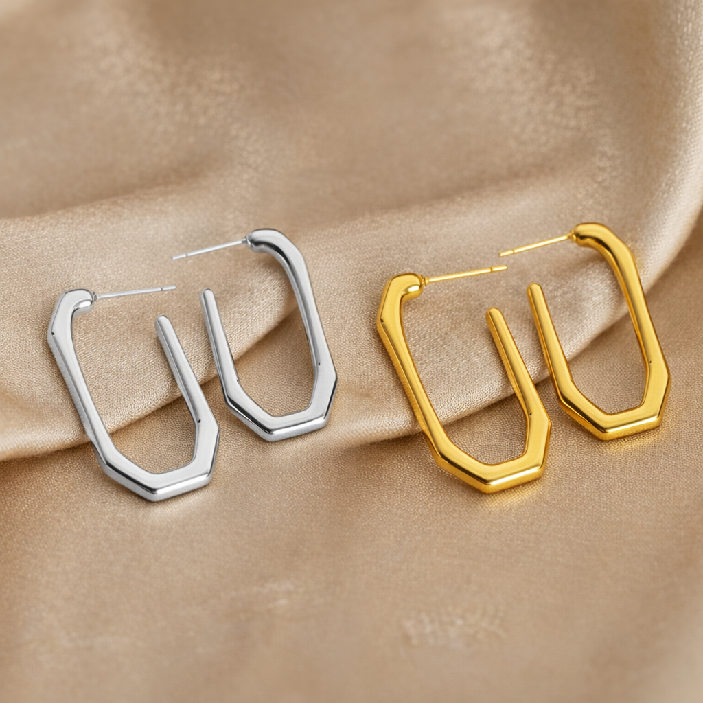 Geometric Hexagon Gold Silver Plated Anti Tarnish Copper Hoop Earrings