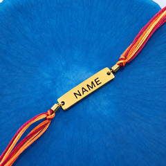 Customized Personalised Engraving Gold Plated Red Orange Thread Rakhi