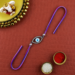 Oval Evil Eye Black Cubic Zirconia Pink Blue White Thread Rakhi For Men