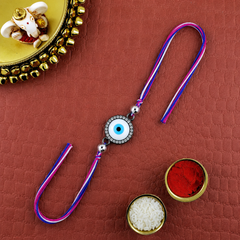 Round Evil Eye Black CZ Beads Pink Blue White Thread Rakhi For Men