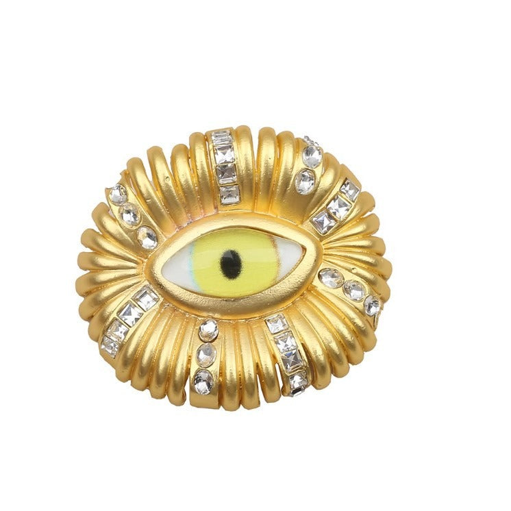 Wide Yellow Evil Eye Cubic Zirconia 18k Gold Stud Earring For Women