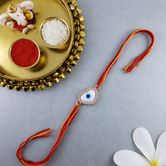 Heart Evil Eye Rose Gold Plated CZ Mother of Pearl Thread Rakhi For Men