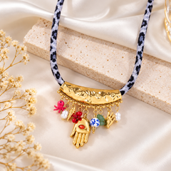 Multicolor Enamel & Faux Pearl Tribal Charm Gold Plated Alloy Necklace