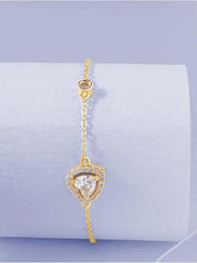 Gold Heart Cubic Zirconia Anti Tarnish Copper Bracelet For Women