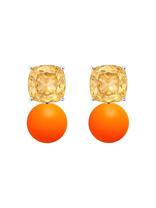 Cushion Cut Orange Pearl Rose Silver Gold Plated CZ Brass Hoop Earrings
