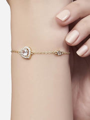 Gold Heart Cubic Zirconia Anti Tarnish Copper Bracelet For Women