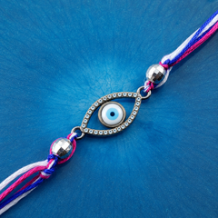 Oval Evil Eye Black Cubic Zirconia Pink Blue White Thread Rakhi For Men