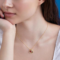 Elegant Heart Ruby Red Rose Silver Gold CZ Anti Tarnish Brass Necklace