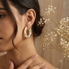 Luxury Gold Plated Multi Color CZ & Enamel Geometric Alloy Hoop Earrings
