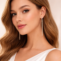 White Minimal Long Faux Gold Pearl Anti Tarnish Copper Dangler Earrings