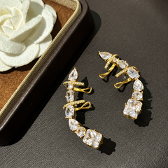 Gold Silver Geometric Cubic Zirconia Copper Pair Ear Cuff Earrings Women