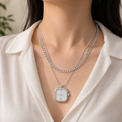 Minimalist Watch Layered Chain Gold Silver Stainless Steel Necklace