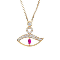 Pink Evil Eye Gold Cubic Zirconia Copper Necklace For Women
