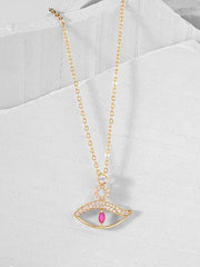 Pink Evil Eye Gold Cubic Zirconia Copper Necklace For Women