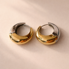 Two-Tone Chunky Gold Silver Plated Plain Stainless Steel Hoop Earrings