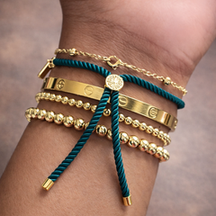 Green Adjustable Rope Gold Plated Plain Thread Bracelet For Women