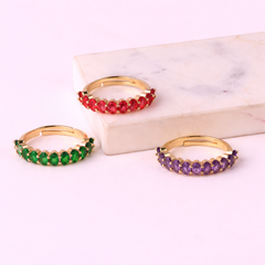 Green Red Purple Floral Gold Plated CZ Copper Adjustable Eternity Ring