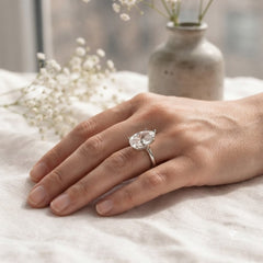 Designer Solitaire Teardrop Silver Rhinestone Copper Cocktail Ring